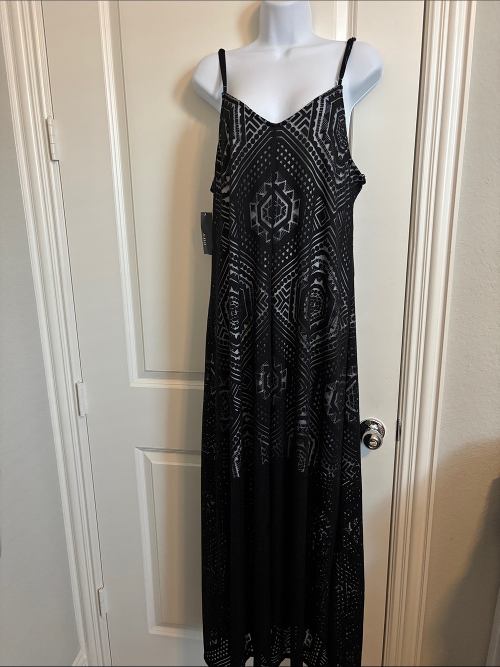 a.n.a Black Maxi Dress with Gray Geometric Print